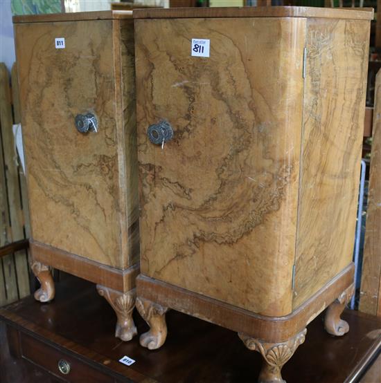 Jacobean style oak dining chair & pair of burr walnut pot cupboards, circa 1930